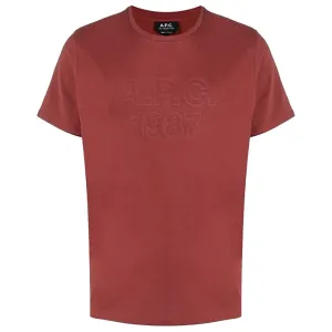 A.P.C Men's Hartman Embossed Logo T-shirt Burgundy L