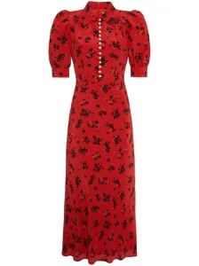ALESSANDRA RICH - Rose Print Silk Long Dress