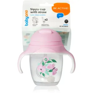 BabyOno Be Active Sippy Cup with Weighted Straw training cup with straw 6 m+ Butterfly 240 ml