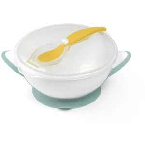 BabyOno Be Active Suction Bowl with Spoon dinnerware set for children Green/Yellow 6 m+ 2 pc