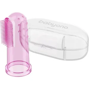 BabyOno Take Care First Toothbrush children’s finger toothbrush with bag Pink 1 pc