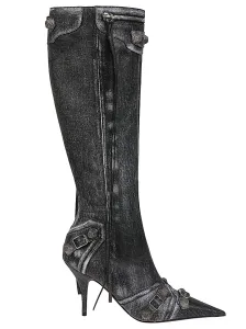 BALENCIAGA - Le Cagole Denim Print Leather Boots #1829195