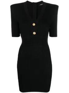 BALMAIN - V-neck Button-embossed Knit Short Dress #1633850