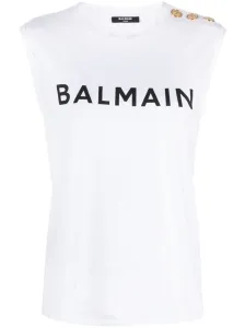 BALMAIN - Logo Organic Cotton Sleeveless Top #1767676