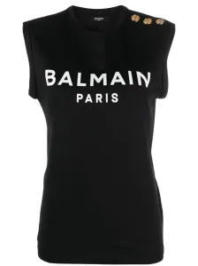 BALMAIN - Logo Organic Cotton Sleeveless Top #1767706