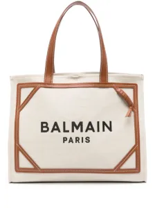 BALMAIN - B-army Medium Canvas And Leather Trims Tote Bag