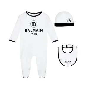 Balmain Monochrome Logo Cotton Babygrow Set Unisex White 24M