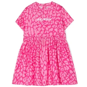 Balmain Baby Girls Leopard Print Jersey Dress Pink 18M