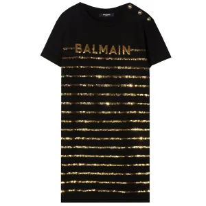 Balmain Girls Gold Stripe Dress Black 14Y