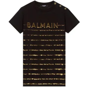 Balmain Girls Gold Stripe T-shirt Black 10Y #1575260