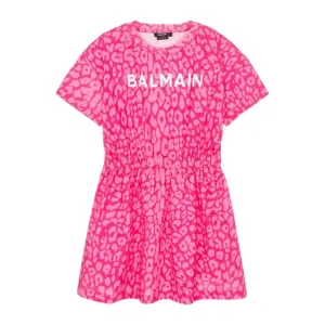 Balmain Girls Leopard Print Jersey Dress Pink 6Y