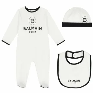 Balmain Unisex Cotton Babygrow Gift Set White 3M