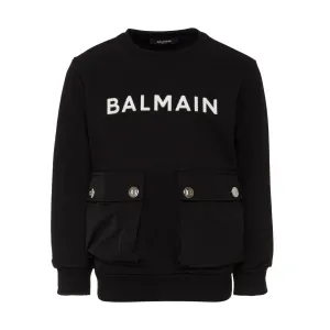 Balmain Boys Logo Print Cotton Sweater Black 10