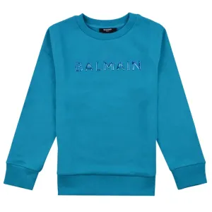 Balmain Unisex Embossed Logo Sweater Blue 14Y