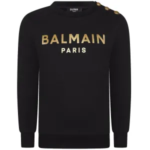 Balmain Unisex Gold Logo Print Sweatshirt Black 14Y