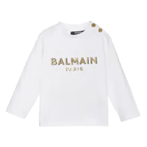 Balmain Baby Golden Logo T-shirt White Unisex 12M