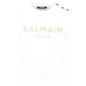 Balmain Girls Classic Logo T-shirt White 4Y