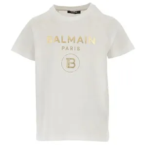 Balmain Girls Golden Logo T-shirt White 14Y