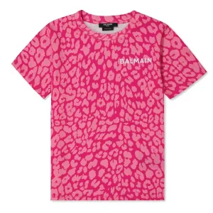 Balmain Girls Leopard Print T-shirt Pink 10Y