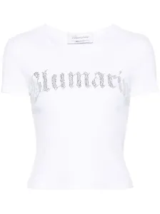 BLUMARINE - Logo Ribbed Cotton Cropped T-shirt