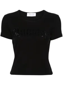 BLUMARINE - Logo Ribbed Cotton Cropped T-shirt