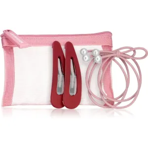 BrushArt Berry Hair band & Hair clip set set of hair ties and hair clips in a small pouch Pink