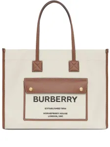 BURBERRY - Pocket Cotton And Leather Shopping Bag