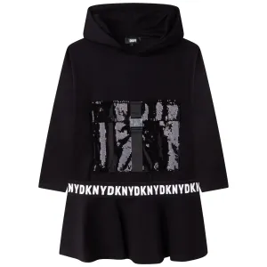 Dkny Girls Black Hooded Logo Dress 8Y