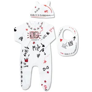 Dolce & Gabbana Baby Boys Onesie Bib Hat Set White 6/9m