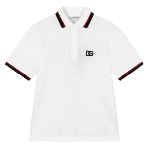 Dolce & Gabbana Boys Logo Stripe Polo Shirt White 2Y