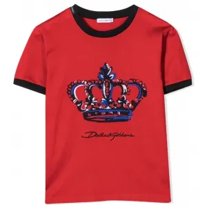 Dolce & Gabbana Boys Crown Print T-shirt Red 2Y