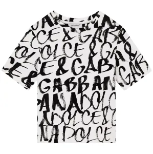 Dolce & Gabbana Boys Jersey T-shirt With Flocked Logo Print White 12Y
