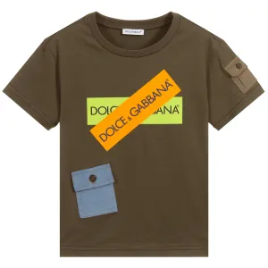 Dolce & Gabbana Boys Tape T-shirt Khaki Green 10Y