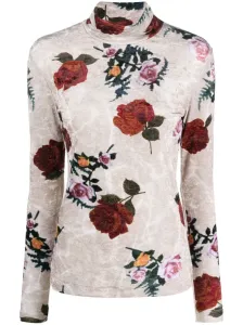 DRIES VAN NOTEN - Rose Print Velvet Turtleneck Sweater