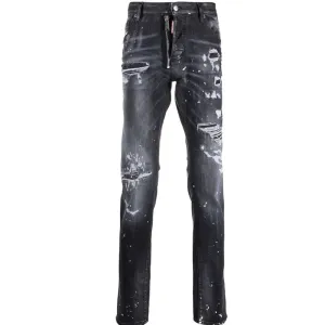Dsquared2 Men's Distressed Paint-splatter Jeans Black 30W