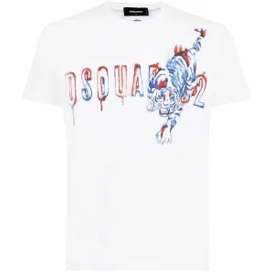 Dsquared2 Men's Doodle C Tiger Water Stain T-shirt White S