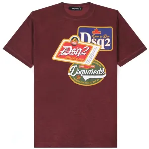 Dsquared2 Men's Printed Badge Logo T-shirt Burgundy L