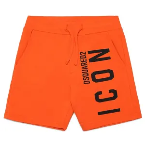 Dsquared2 Boys Icon Logo Cotton Shorts Orange 4Y