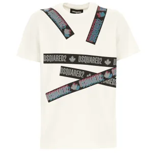 Dsquared2 Boys Tape Logo T-shirt White 12Y