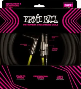 Ernie Ball Instrument and Headphone Cable Black 50,5 cm Straight - Angled