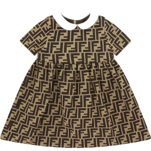 Fendi Baby Girls Collar Dress FF Print Brown 18M #1765184