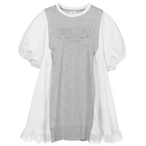 Fendi Girls Poplin Dress White 6Y Grey