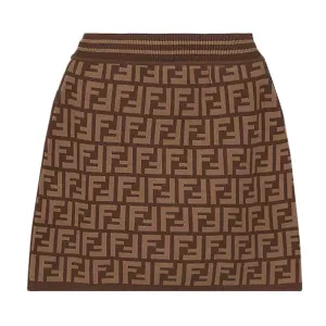 Fendi Ff-print Woven Skirt Brown 10Y