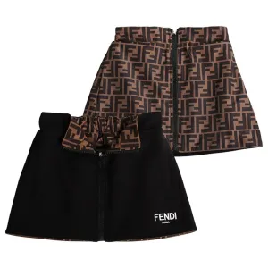 Fendi Girls Reversible Black & Monogram Print Skirt 12A