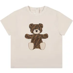 Fendi Baby Unisex Teddy Bear T-shirt Beige 12M