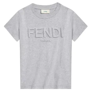 Fendi Kids Embossed Logo T Shirt Grey 14Y