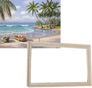 Gaira With Frame Without Stretched Canvas Boats on the Beach