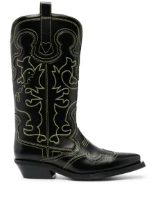 GANNI - Embroidered Leather Western Boots #1644303