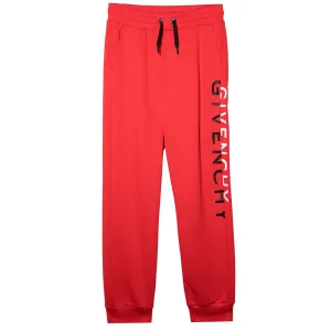 Givenchy Boys Split Logo Sweatpants Red 4Y