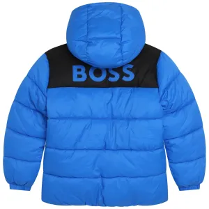 Boss Boys Hooded Logo Jacket in Blue 06A Navy 100% Polyamide - Trimming: Polyurethane Coating Lining: Polyester Padding:
